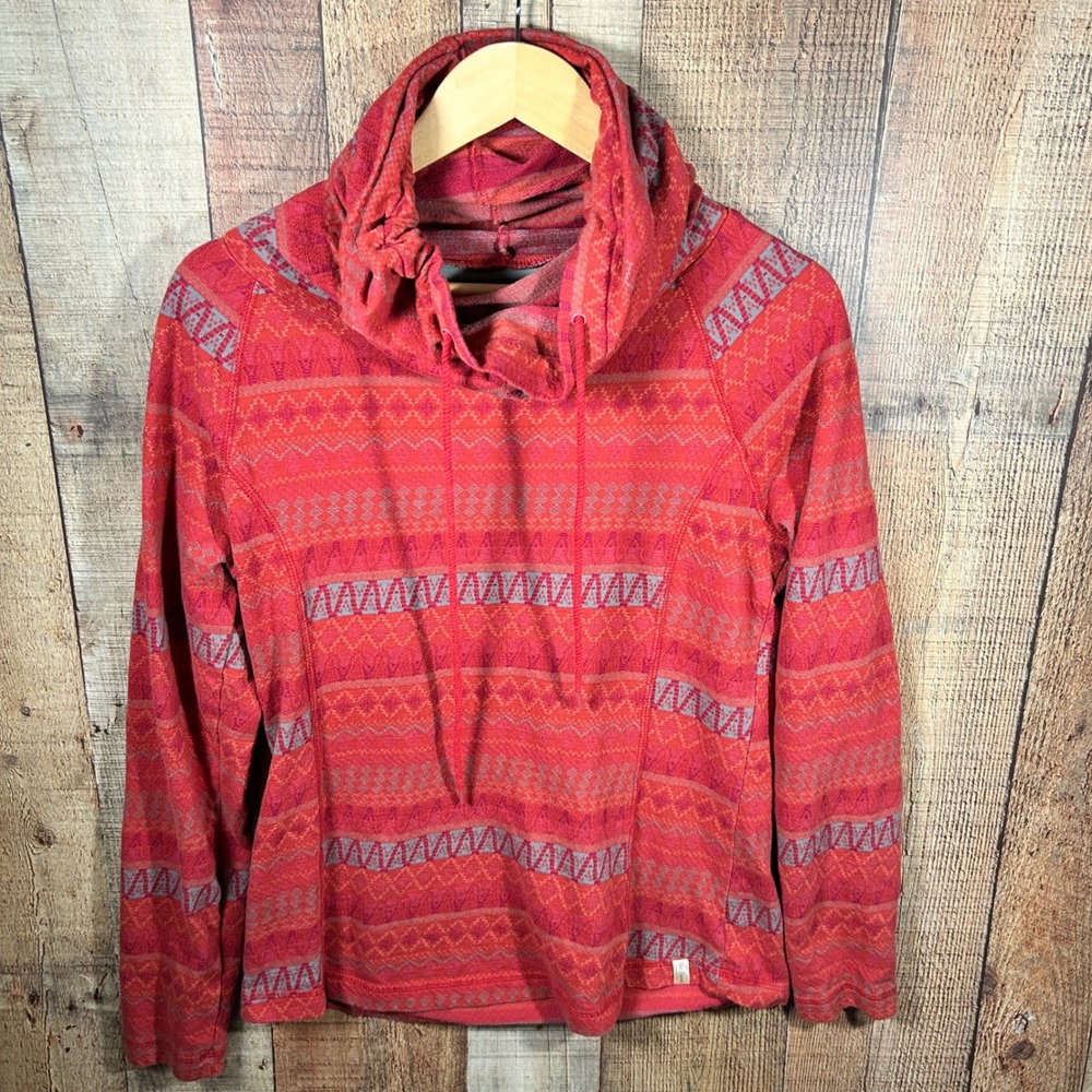 Old Ranch Brands Denali Cowl Neck Pullover Top Medium Red Fair Isle Jacquard